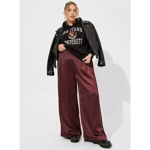 Torrid Womens Wide Leg Satin High Rise Pant Pleated Front Sassafras Size 1R NEW